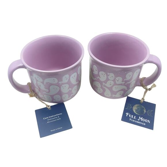 NWT Pink Ghost Mugs by Full Moon Furnishings - Set of Two - Camp - Matte - Picture 4 of 11
